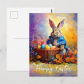 Peter Easter Bunny mit Ostereier Happy Osterfeier Postkarte (Vorne/Hinten)