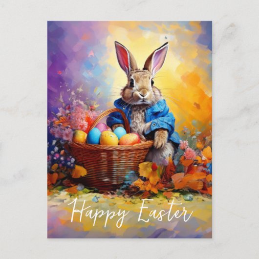 Peter Easter Bunny mit Ostereier Happy Osterfeier Postkarte (Vorderseite)