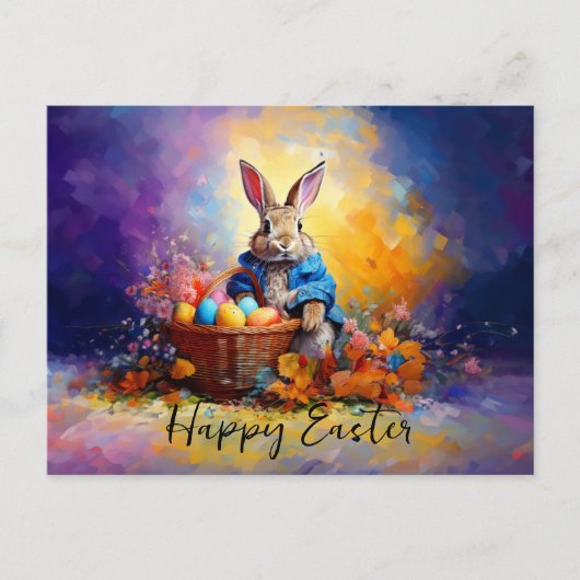 Peter Easter Bunny mit Ostereiern Feiertagspostkarte (Vorderseite)