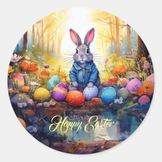 Peter Easter Bunny mit Ostereiern Runder Aufkleber (Vorderseite)