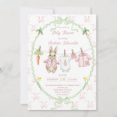 Peter Hase Mädchen Wäscheleine Baby Shower Einladung (Vorderseite)