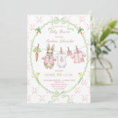 Peter Hase Mädchen Wäscheleine Baby Shower Einladung (Stehend Vorderseite)