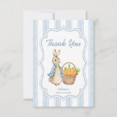 Peter Kaninchen Dusty Blue Stripes Babydusche Dankeskarte (Vorderseite)