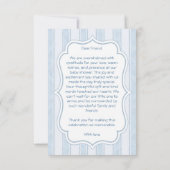 Peter Kaninchen Dusty Blue Stripes Babydusche Dankeskarte (Rückseite)