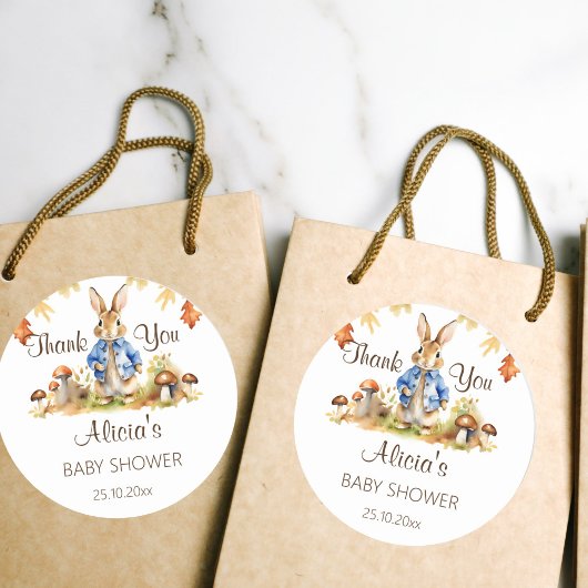 Peter Kaninchen Fall Baby Dusche danke Runder Aufkleber