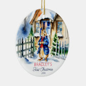 Peter Kaninchen Winter erste Weihnachtsgeschenke F Keramik Ornament (Rechts)