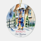 Peter Kaninchen Winter erste Weihnachtsgeschenke F Keramik Ornament (Links)