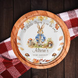 Peter Kaninchen zum Thema Babydusche Pappteller<br><div class="desc">Peter Kaninchen lassen sich als Baby Duschgeschirr personalisierte Teller,  ein niedlicher Hase in einer blauen Jacke mit Pilzen und Herbstlauben,  schön für Herbstveranstaltungen.</div>