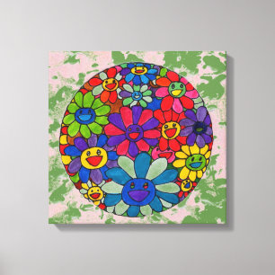"peter max art style" lächelnde Blume Ball Leinwa Leinwanddruck