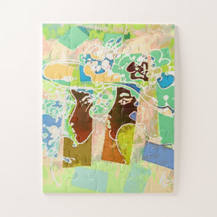 Peter Max farbenfrohe Aquarell-Blumenhütten Puzzle