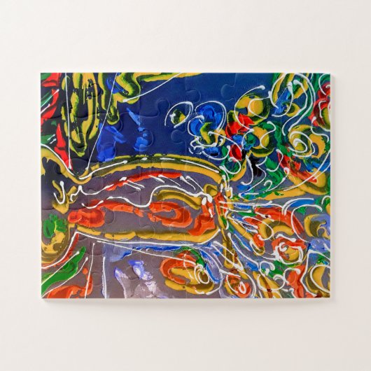 Peter Max farbenfrohe Aquarellvase mit Blume Puzzle (Horizontal)