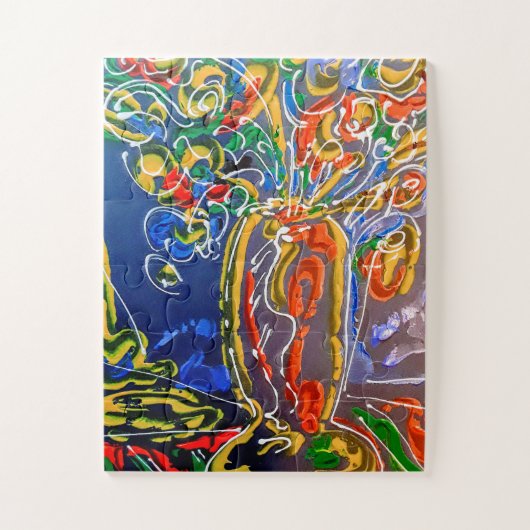 Peter Max farbenfrohe Aquarellvase mit Blume Puzzle (Vertikal)