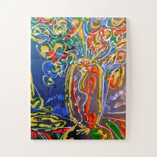 Peter Max farbige Aquarelltasche mit Blume Puzzle