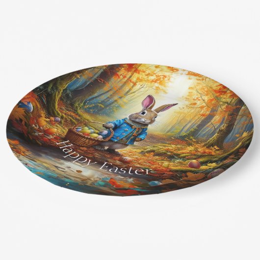 Peter Oaster Bunny mit Ostereier-Körbchen Pappteller (Schrägansicht)