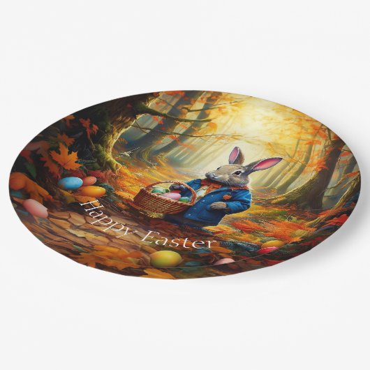 Peter Oaster Bunny mit Ostereier-Körbchen Pappteller (Schrägansicht)