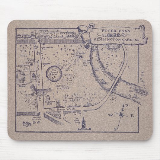 Peter Pans Karte von Kensington-Gärten Mousepad (Vorne)