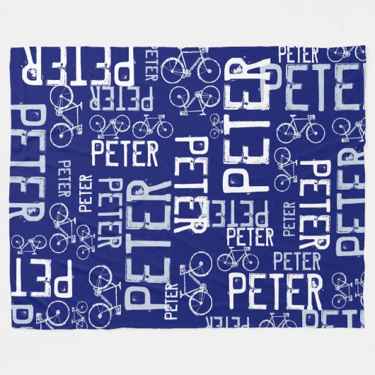 Peter Personalisiert Name and Bikes Dark-Blue Fleecedecke (Vorderseite (Horizontal))