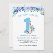 Peter Rabbit 1. Birthday Blue Floral Einladung (Vorderseite)