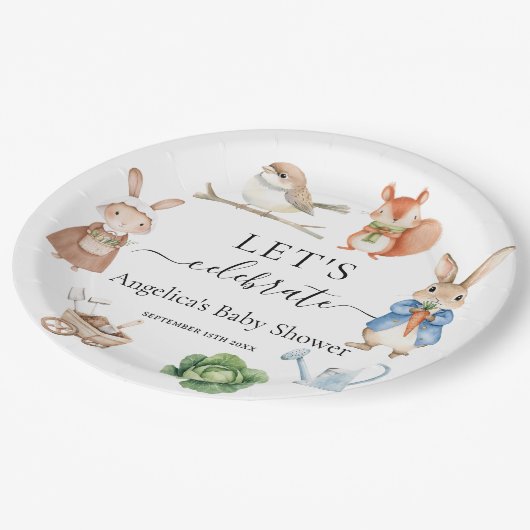 Peter Rabbit Animals Garden Tools Kinderdusche Pappteller (Schrägansicht)