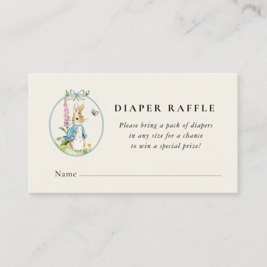 Peter Rabbit Baby Boy Dusche Wineller Raffle Begleitkarte (Vorderseite)