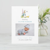 Peter Rabbit Baby Boy Foto Geburtsankündigung Ankündigung (Stehend Vorderseite)