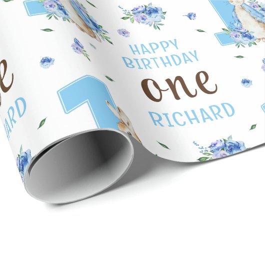 Peter Rabbit Baby Boy's First Birthday Wrapping Geschenkpapier (Rolleneckpunkt)