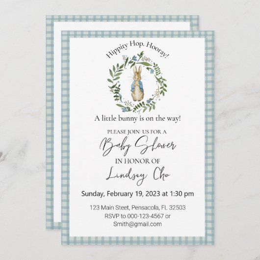 Peter Rabbit Baby Dusche Editable Einladung (Vorne/Hinten)