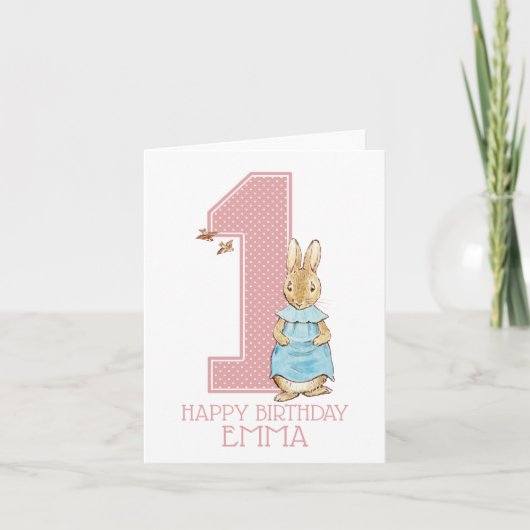 Peter Rabbit | Baby Girl's First Birthday Card Dankeskarte (Vorderseite)