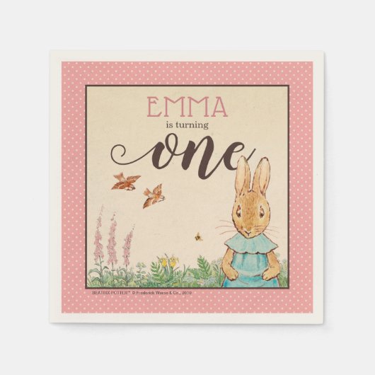 Peter Rabbit | Baby Girl's First Birthday Serviette (Vorderseite)