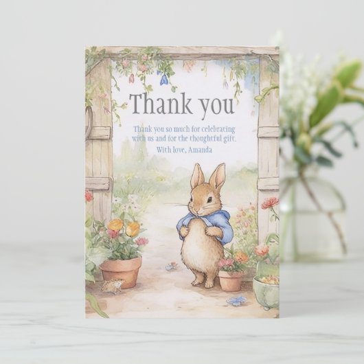 Peter Rabbit Baby Shower Danke Karte (Stehend Vorderseite)