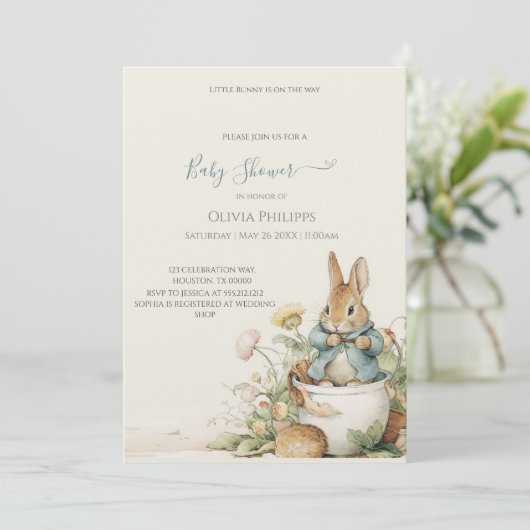 Peter Rabbit Baby Shower Einladung (Stehend Vorderseite)