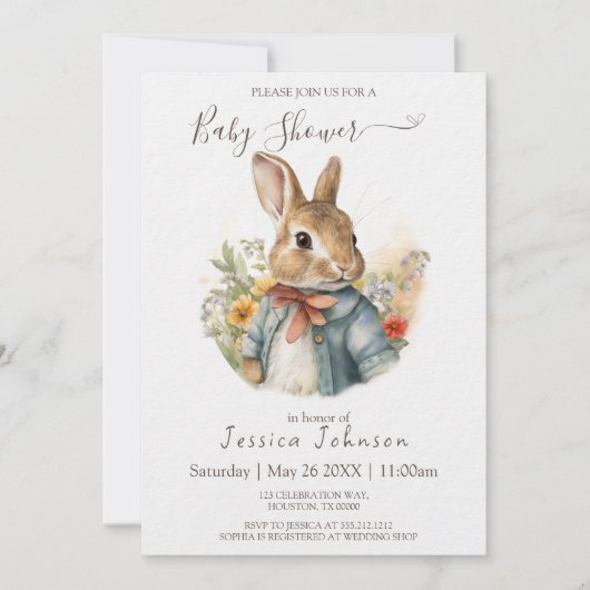 Peter Rabbit Baby Shower Einladung (Vorderseite)