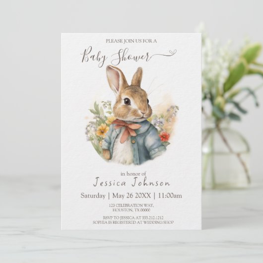Peter Rabbit Baby Shower Einladung (Stehend Vorderseite)