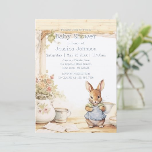 Peter Rabbit Baby Shower Einladung (Stehend Vorderseite)