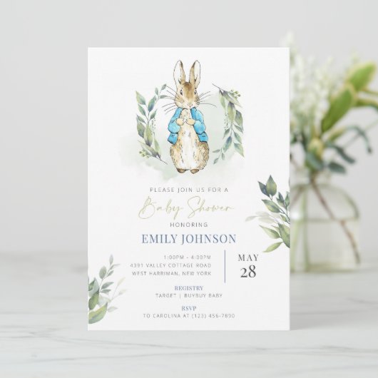 Peter Rabbit Baby Shower Einladung (Stehend Vorderseite)