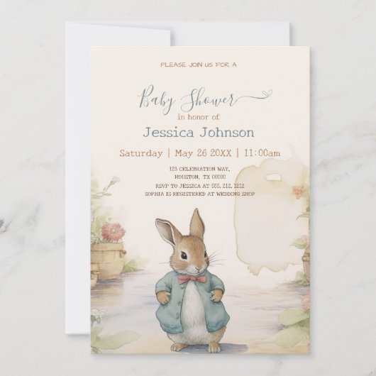 Peter Rabbit Baby Shower Einladung (Vorderseite)