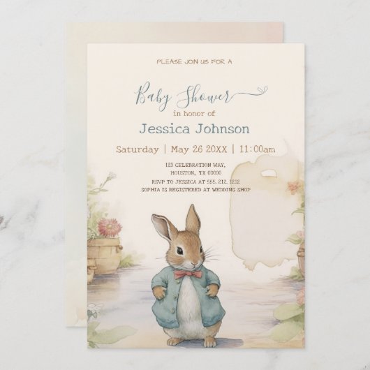 Peter Rabbit Baby Shower Einladung (Vorne/Hinten)