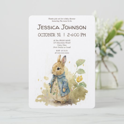 Peter Rabbit Baby Shower Einladung (Stehend Vorderseite)