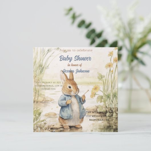 Peter Rabbit Baby Shower Einladung (Stehend Vorderseite)