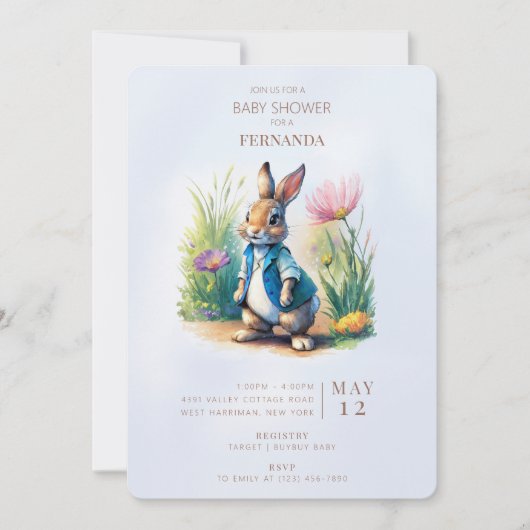 Peter Rabbit Baby Shower Einladung (Vorderseite)