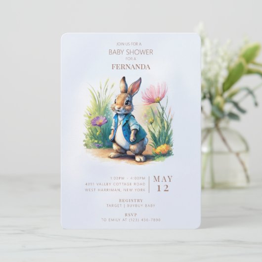 Peter Rabbit Baby Shower Einladung (Stehend Vorderseite)