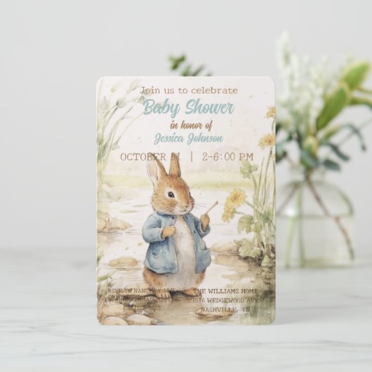 Peter Rabbit Baby Shower Einladung (Stehend Vorderseite)