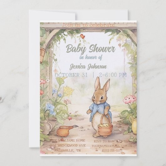 Peter Rabbit Baby Shower Einladung (Vorderseite)