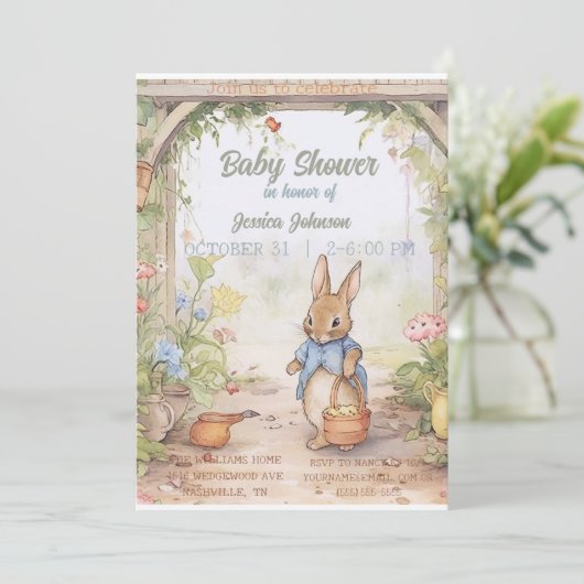 Peter Rabbit Baby Shower Einladung (Stehend Vorderseite)