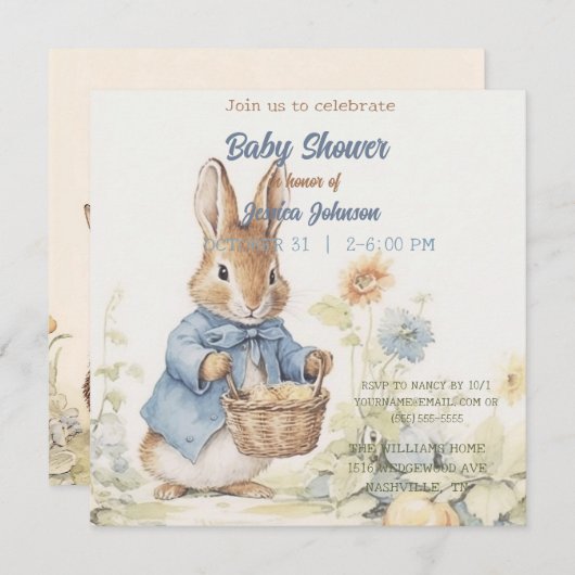 Peter Rabbit Baby Shower Einladung (Vorne/Hinten)