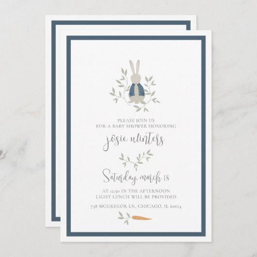 Peter Rabbit Baby Shower Einladung (Vorne/Hinten)