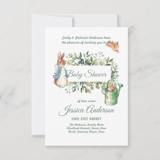 Peter Rabbit BABY SHOWER Einladungen Junge oder Mä (Vorderseite)