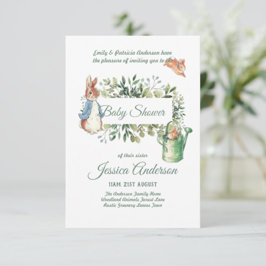 Peter Rabbit BABY SHOWER Einladungen Junge oder Mä (Stehend Vorderseite)