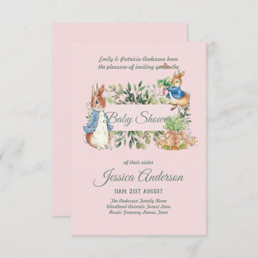 Peter Rabbit BABY SHOWER Einladungen Junge oder Mä (Vorne/Hinten)