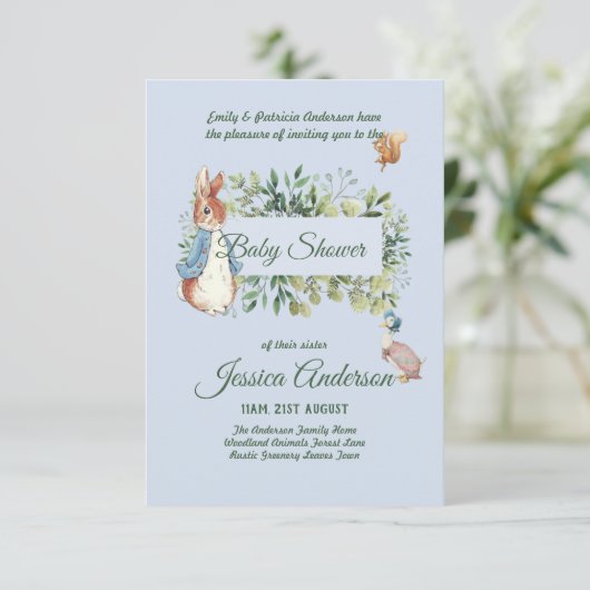 Peter Rabbit BABY SHOWER Einladungen Junge oder Mä (Stehend Vorderseite)